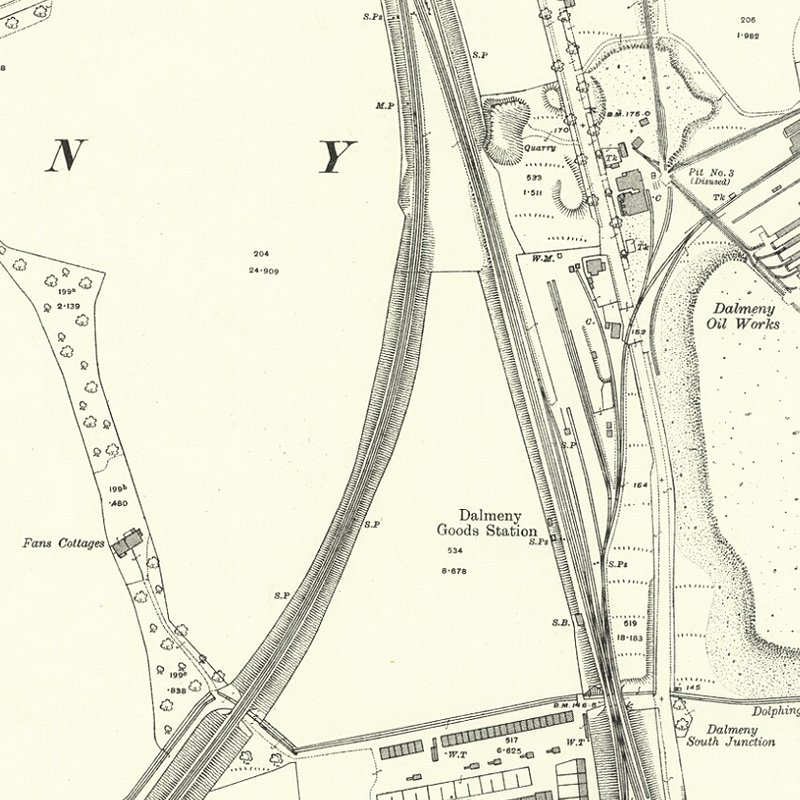 Dalmeny No.1 Pit - 25" OS map c.1916, courtesy National Library of Scotland