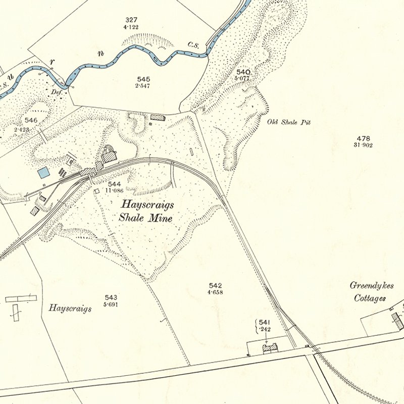 Broxburn: Greendykes (Bell) Oil Works - 25" OS map c.1895, courtesy National Library of Scotland