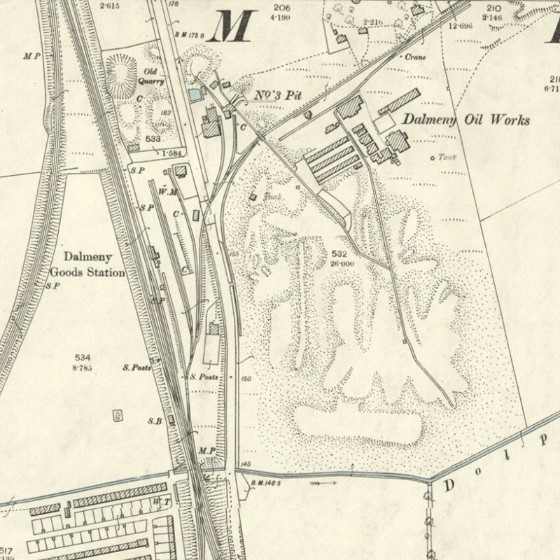 Dalmeny Oil Works - 25" OS map c.1896, courtesy National Library of Scotland
